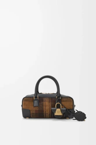 Amazona 23 kort väska i tartanmocka och nappa kalvskinn Tan/Black
