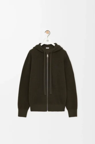 Anagram-hoodie med dragkedja i ull, khakigrön