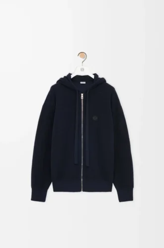 Anagram-hoodie med dragkedja i ull Marinblå