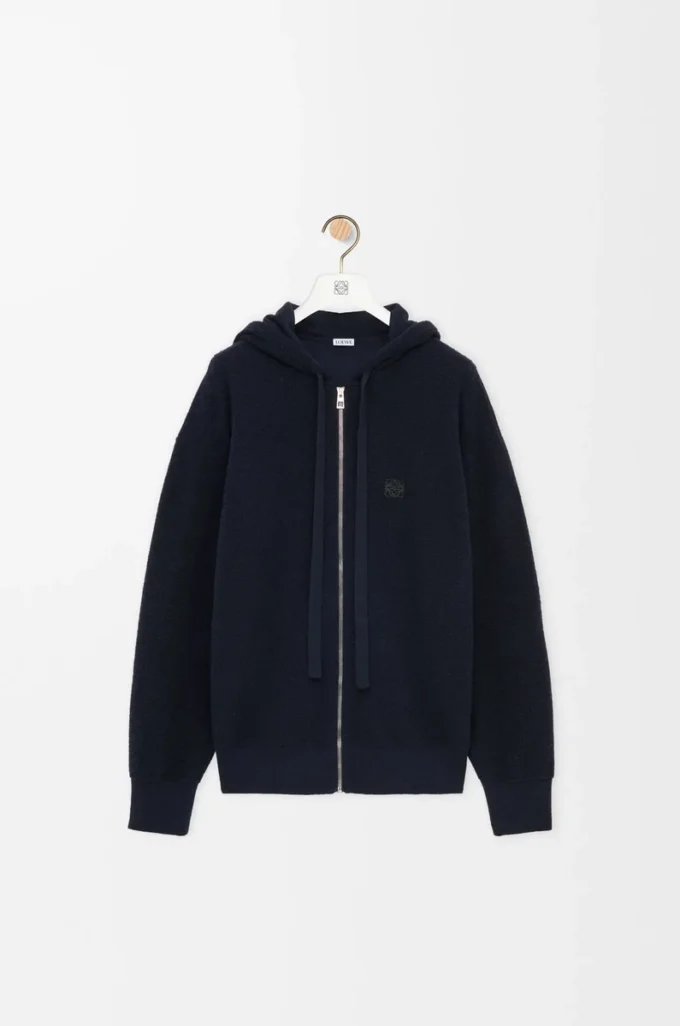 Anagram-hoodie med dragkedja i ull Marinblå Anagram-hoodie med dragkedja i ull Marinblå