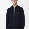 Anagram-hoodie med dragkedja i ull Marinblå Anagram-hoodie med dragkedja i ull Marinblå