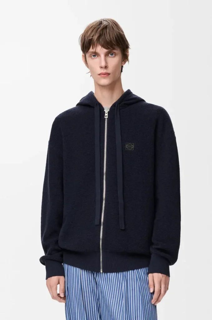 Anagram-hoodie med dragkedja i ull Marinblå Anagram-hoodie med dragkedja i ull Marinblå