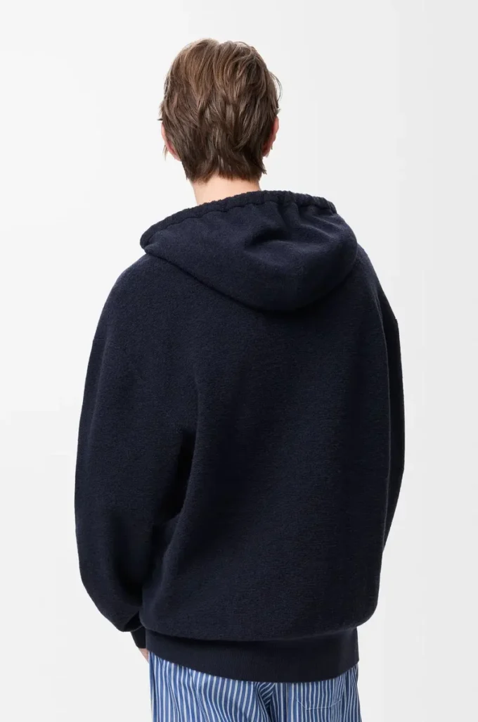 Anagram-hoodie med dragkedja i ull Marinblå Anagram-hoodie med dragkedja i ull Marinblå