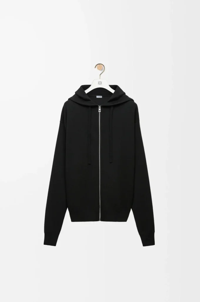 Anagram-hoodie med dragkedja i ull Svart