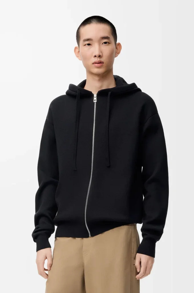 Anagram-hoodie med dragkedja i ull Svart