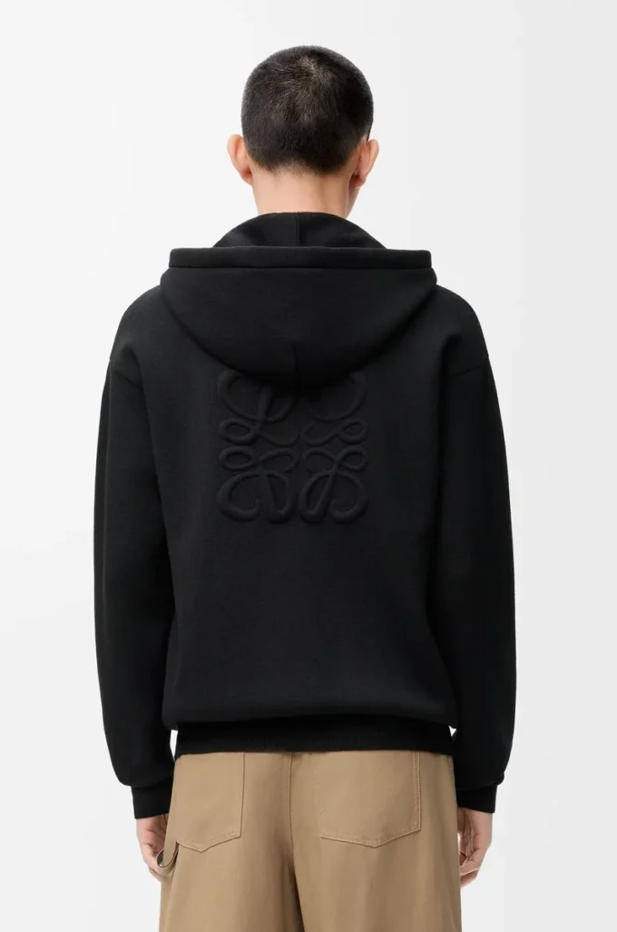 Anagram-hoodie med dragkedja i ull Svart