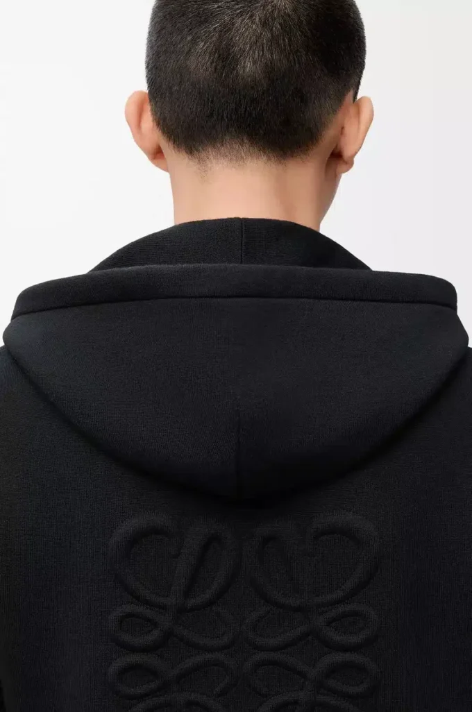 Anagram-hoodie med dragkedja i ull Svart