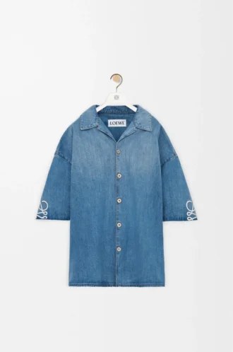 Anagram kortärmad skjorta i denim Tvättad denim