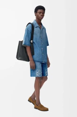 Anagram kortärmad skjorta i denim Tvättad denim