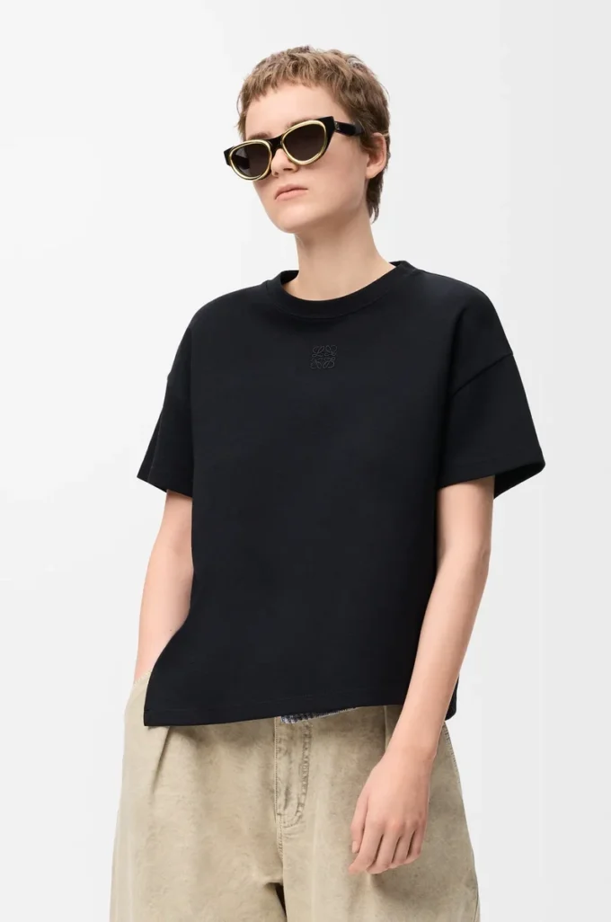 Asymmetrisk T-shirt i bomullsblandning Svart