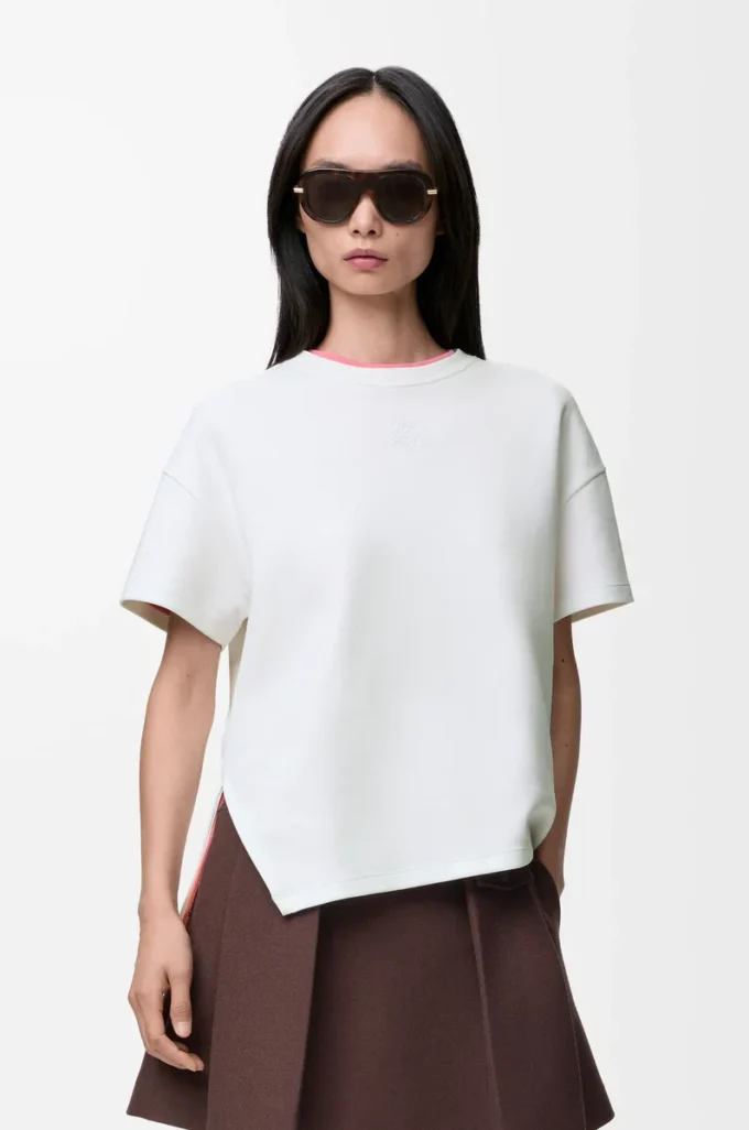 Asymmetrisk T-shirt i bomullsblandning Vit Asymmetrisk T-shirt i bomullsblandning Vit
