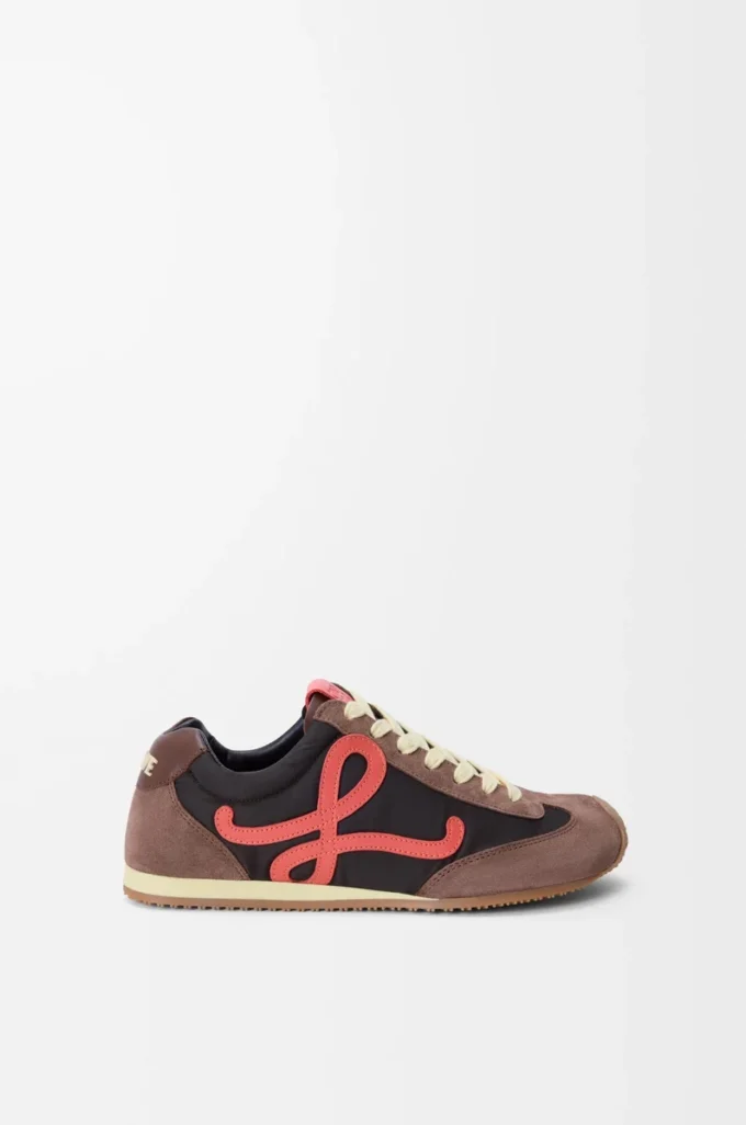 Ballet Runner 2.0 i nylon och kalvskinn Choklad/Korall/Gul