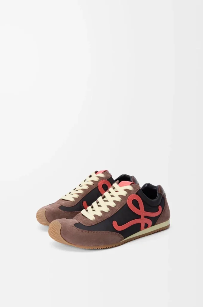 Ballet Runner 2.0 i nylon och kalvskinn Choklad/Korall/Gul