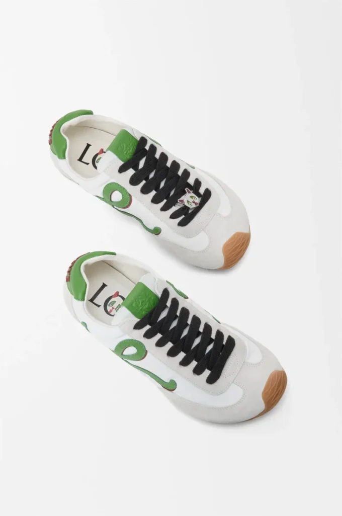 Ballet Runner 2.0 i nylon och kalvskinn Vit/Gräsgrön/Mörkorange Ballet Runner 2.0 i nylon och kalvskinn Vit/Gräsgrön/Mörkorange