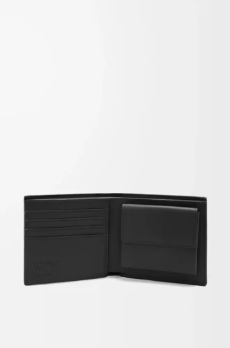 Bifold myntplånbok i texturerat klassiskt kalvskinn Black