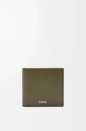Bifold-myntplånbok i texturerat klassiskt kalvskinn Dark Khaki