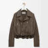 Bikerjacka i nappa-lammskinn Khaki Green Bikerjacka i nappa-lammskinn Khaki Green