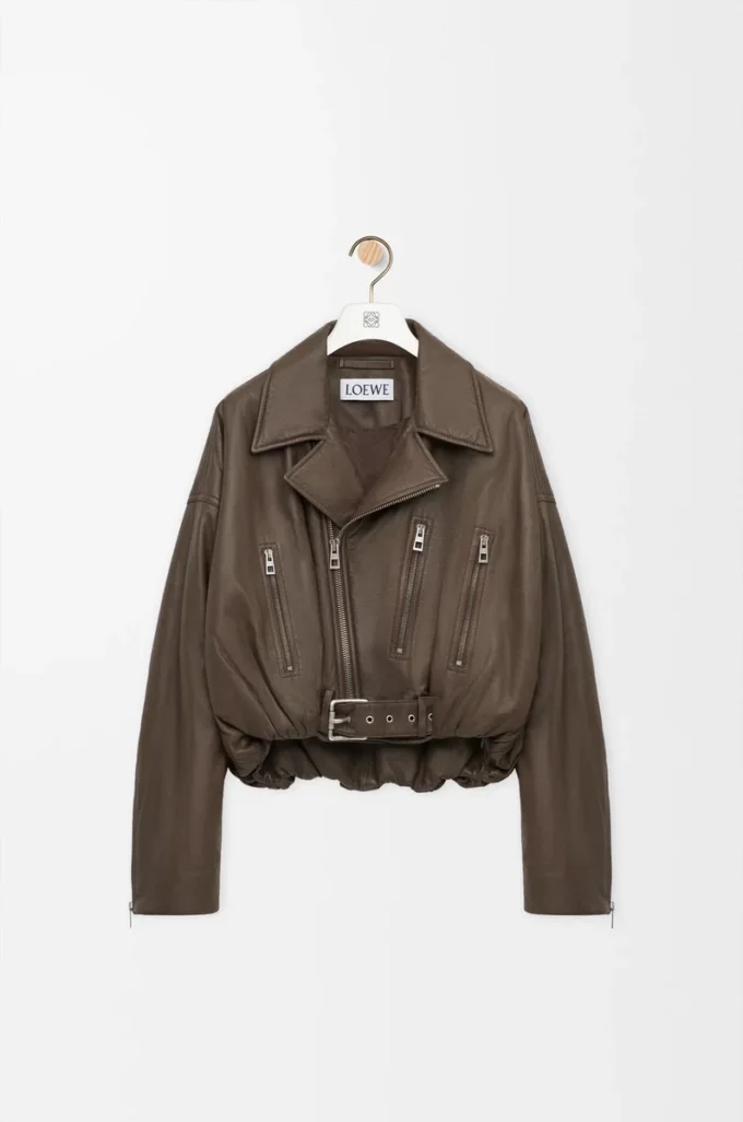 Bikerjacka i nappa-lammskinn Khaki Green Bikerjacka i nappa-lammskinn Khaki Green
