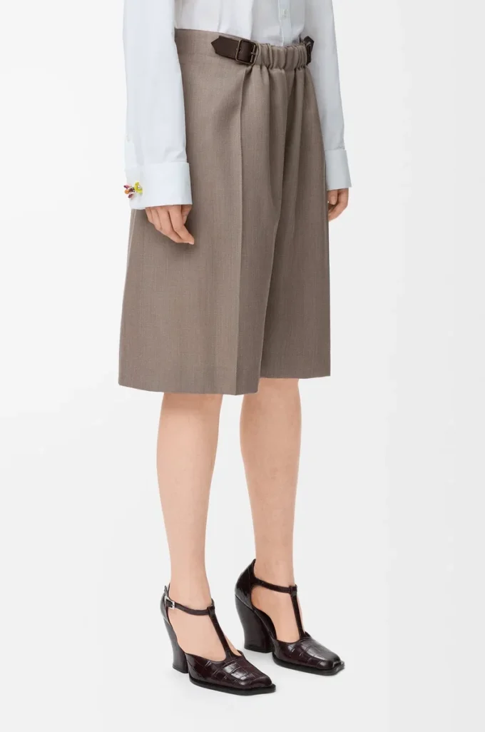 Bältade shorts i ull Beige Melange Bältade shorts i ull Beige Melange