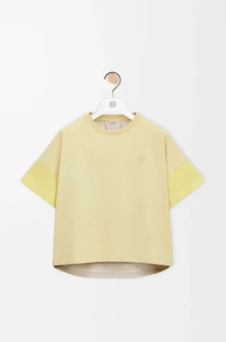 Boxig T-shirt i bomull och silke, ljusgrå/ljus citrin