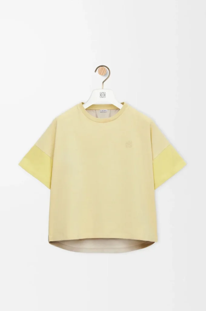 Boxig T-shirt i bomull och silke, ljusgrå/ljus citrin