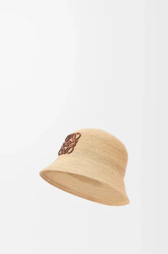 Bucket hat i raffia och kalvskinn Natur