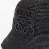 Bucket hat i raffia och kalvskinn Svart Bucket hat i raffia och kalvskinn Svart
