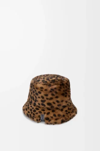 Bucket hat i tryckt shearling Beige/Brun