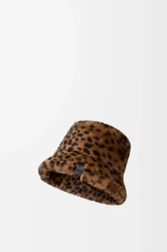 Bucket hat i tryckt shearling Beige/Brun