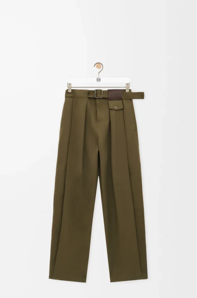 Byxor i bomull och silke Khaki Green Byxor i bomull och silke Khaki Green