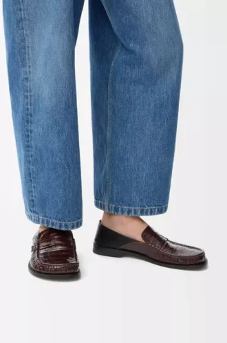 Campo loafers med flik bak i präglat kalvskinn och nappalammskinn Mörkbrun/svart