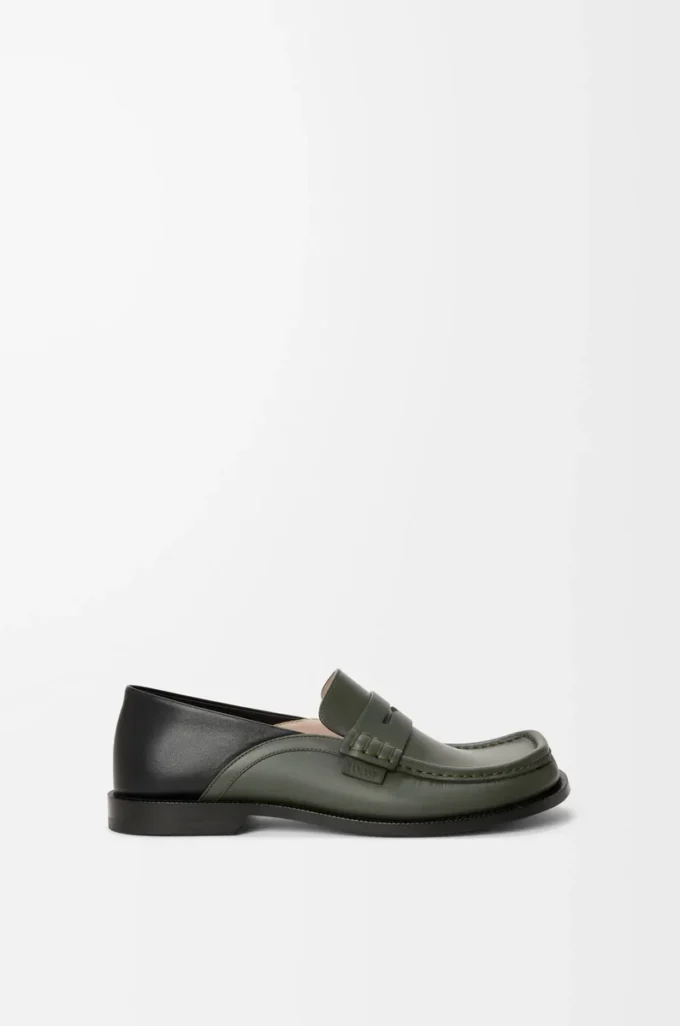 Campo loafers med flik bak i vaxat kalvskinn Sage/Black