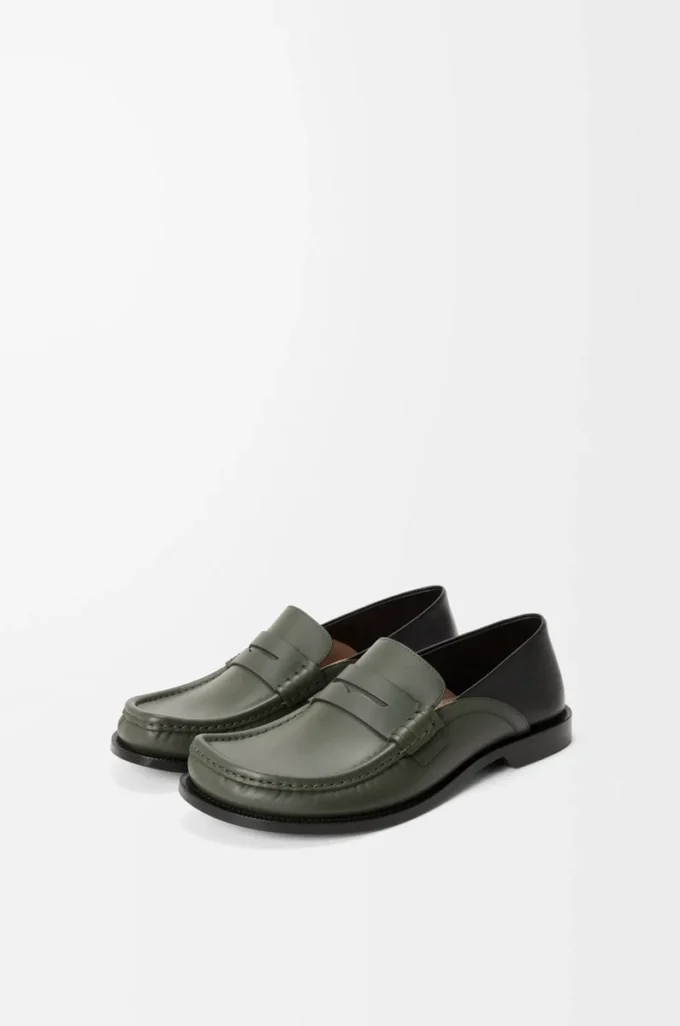 Campo loafers med flik bak i vaxat kalvskinn Sage/Black