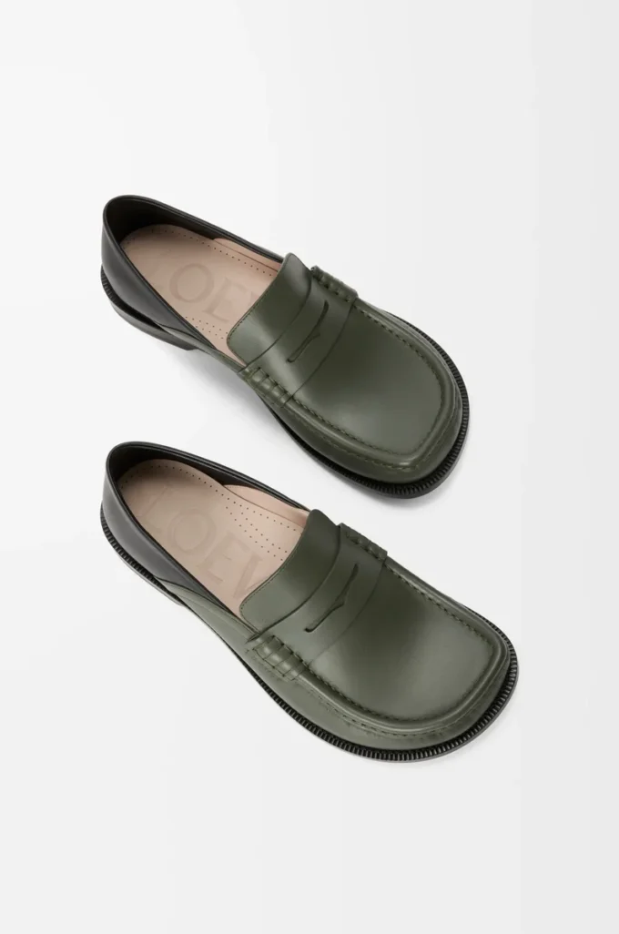 Campo loafers med flik bak i vaxat kalvskinn Sage/Black