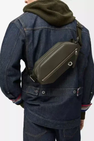 Convertible sling i klassiskt kalvskinn, mörk khaki