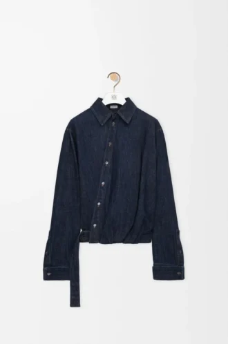 Drapad skjorta i denim Indigo Blue