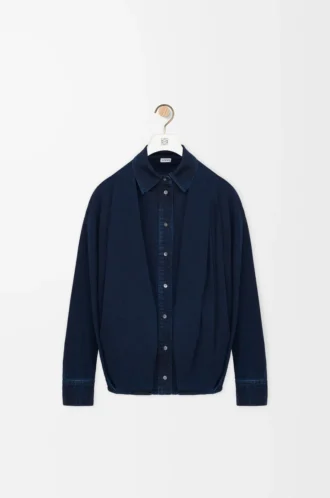 Drapad skjorta i denim, mörk indigo