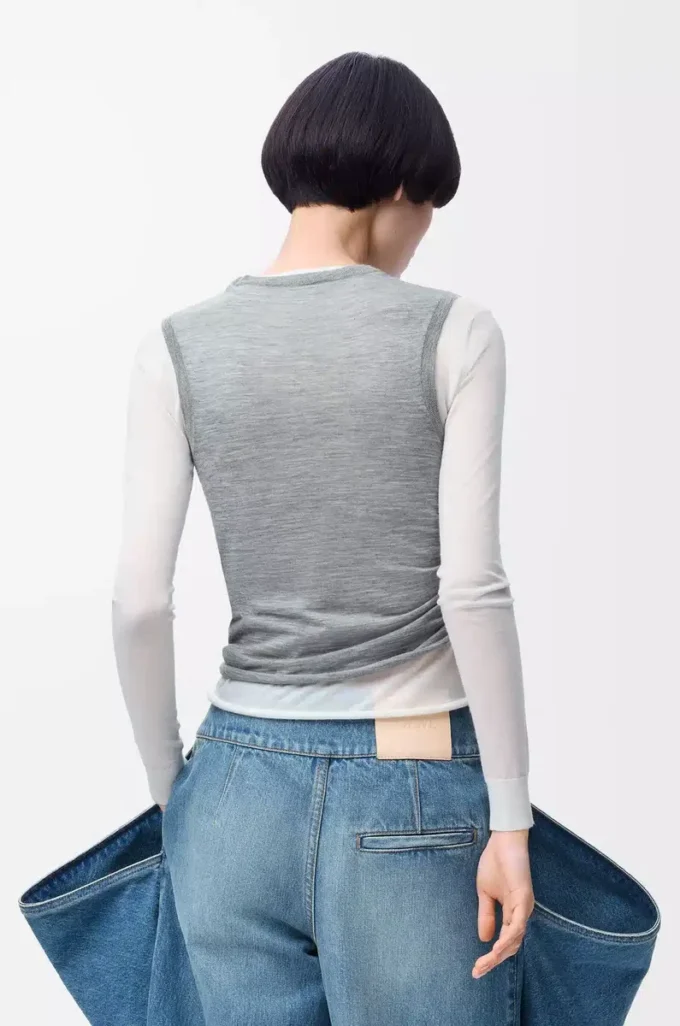 Drapad tröja i kashmir Grå/Vit