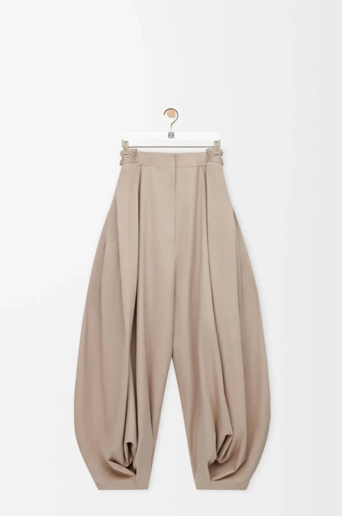 Drapade byxor i bomull och silke Beige
