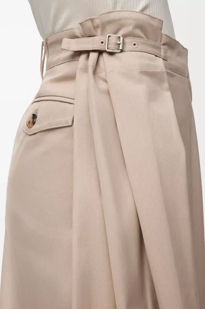 Drapade byxor i bomull och silke Beige
