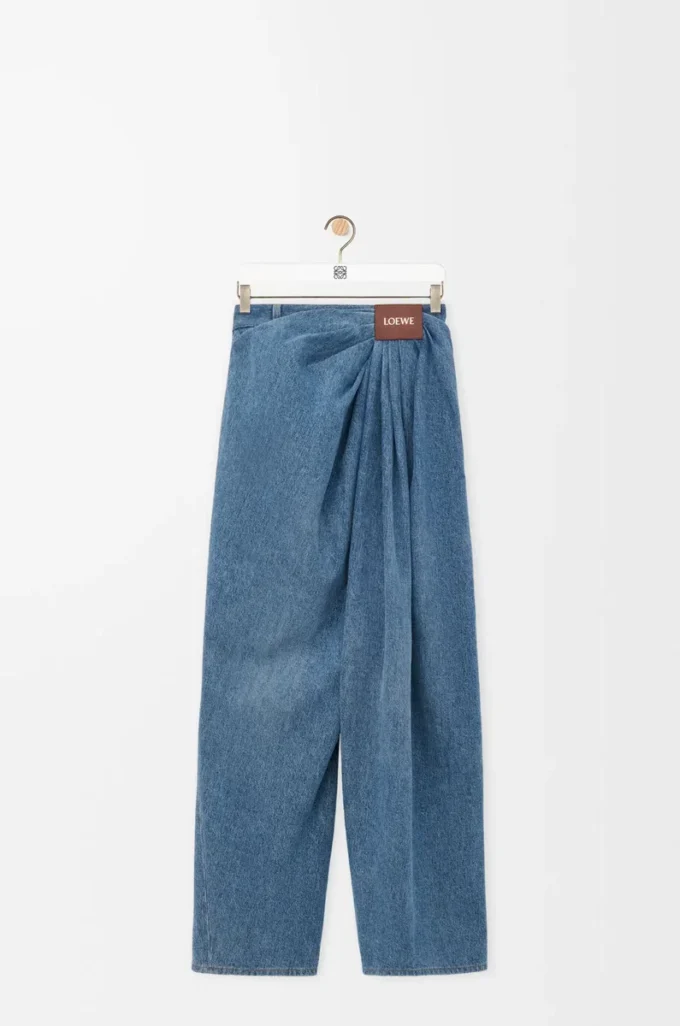 Drapade jeans i denim Indigoblå