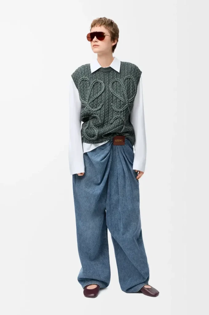 Drapade jeans i denim Indigoblå