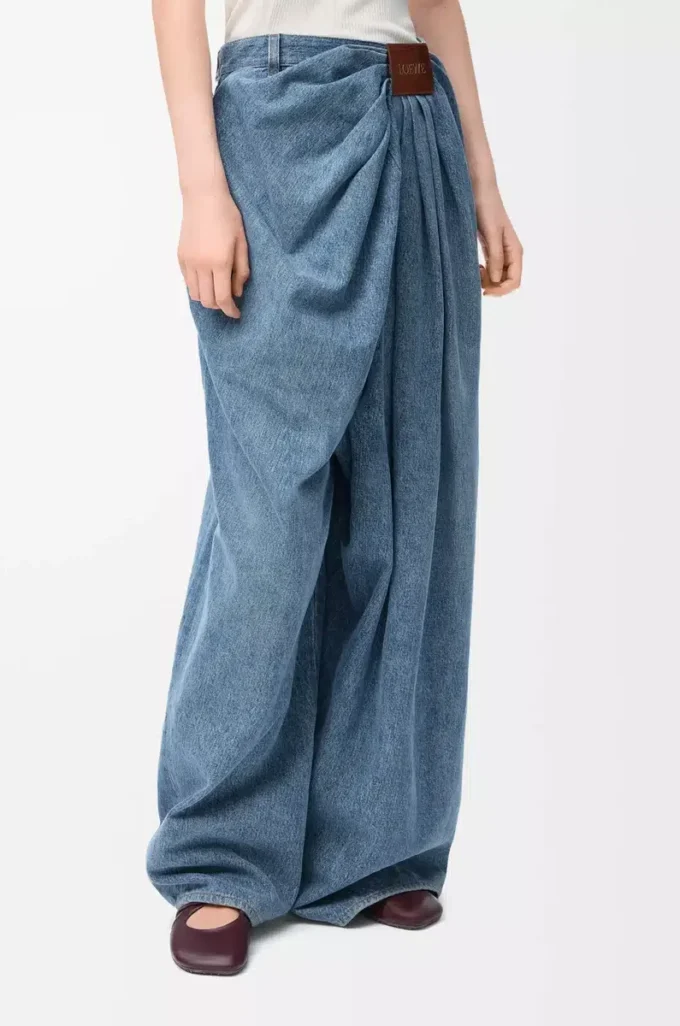 Drapade jeans i denim Indigoblå