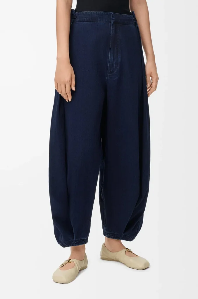 Drapade jeans i denim Mörk indigo