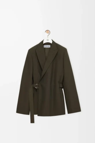 Draped jacket in wool Khaki Green