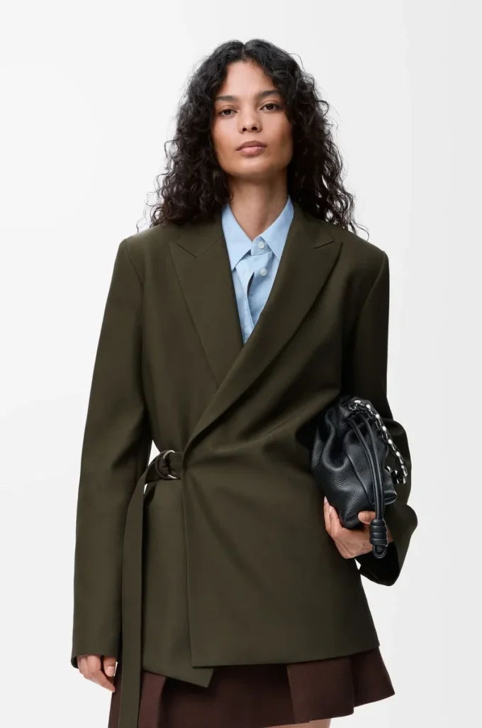 Draped jacket in wool Khaki Green Draped jacket in wool Khaki Green