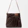 Draped tote i mjukt nappa-lammskinn Mörk kastanj Draped tote i mjukt nappa-lammskinn Mörk kastanj