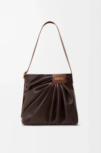 Draped tote i mjukt nappa-lammskinn Mörk kastanj