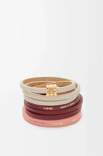 Dubbelt armband i kalvskinn, Light Ghost/Burgundy