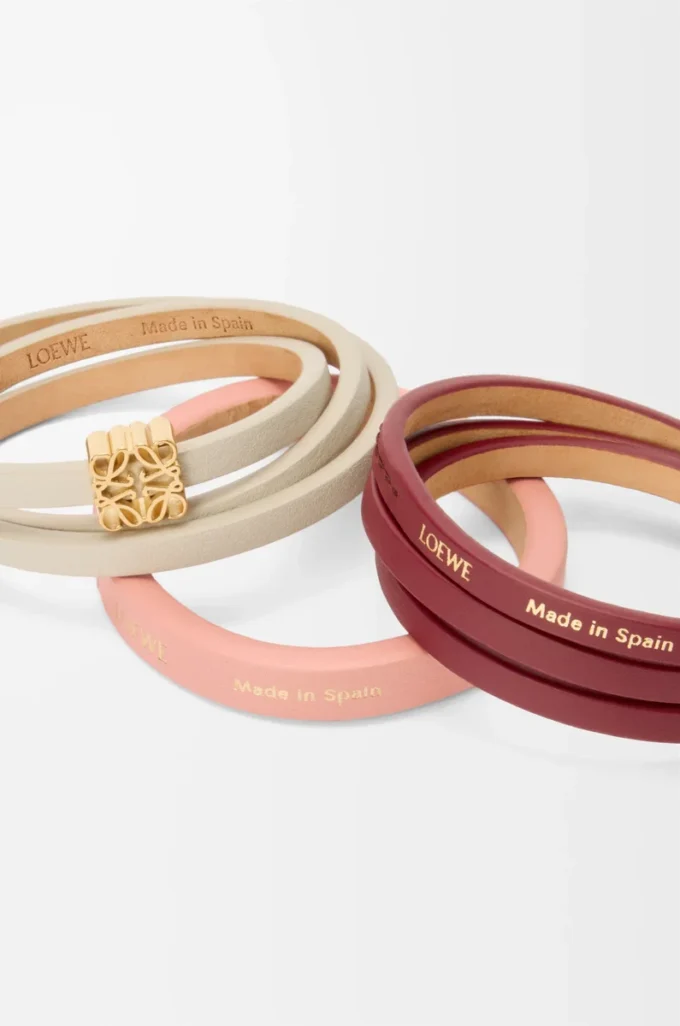 Dubbelt armband i kalvskinn, Light Ghost/Burgundy